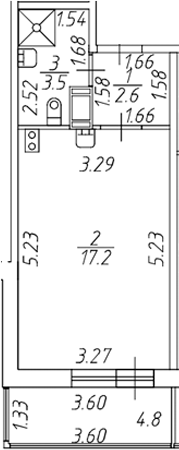Планировка — Полис ЛАВрики, Студия, 23 м²