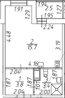 Планировка — Полис ЛАВрики, Студия, 23 м²