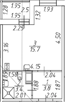 Планировка — Полис ЛАВрики, Студия, 23 м²