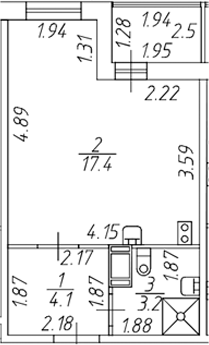Планировка — Полис ЛАВрики, Студия, 25 м²