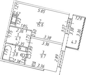 Планировка — Полис ЛАВрики, 1-комн., 33 м²