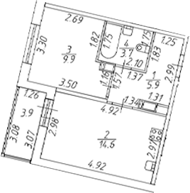 Планировка — Полис ЛАВрики, 2-комн., 34 м²