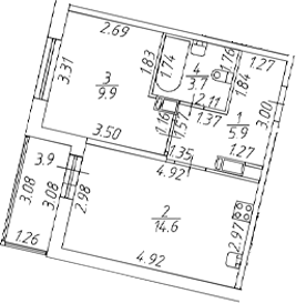 Планировка — Полис ЛАВрики, 2-комн., 34 м²