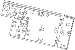 Планировка — Полис ЛАВрики, Студия, 24 м²