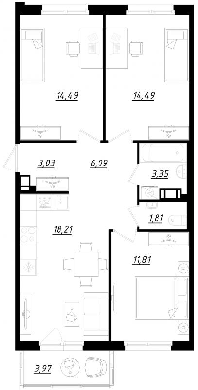 Планировка — Счастье 2.0, 4-комн., 73 м²