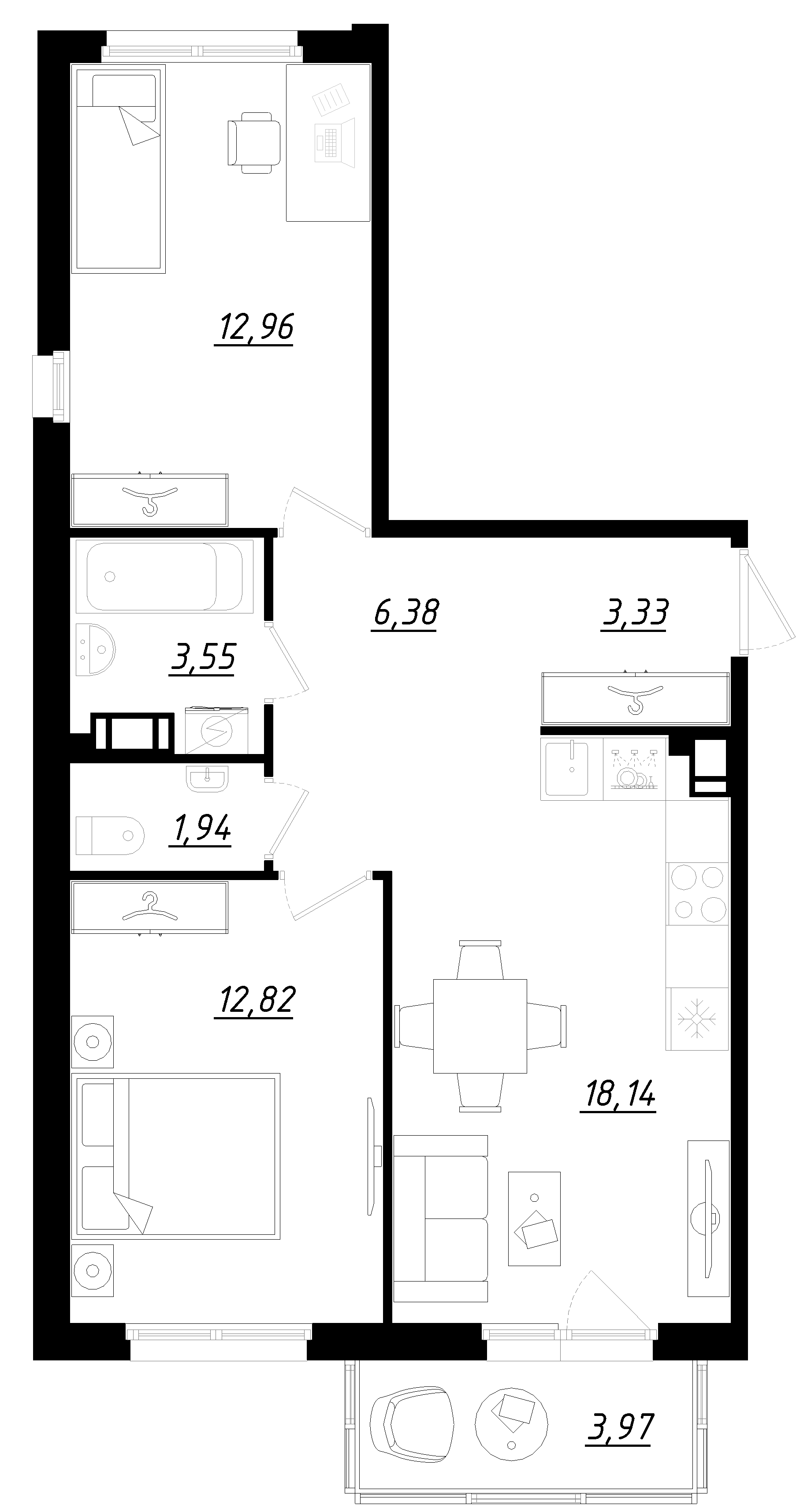 Планировка — Счастье 2.0, 3-комн., 59 м²