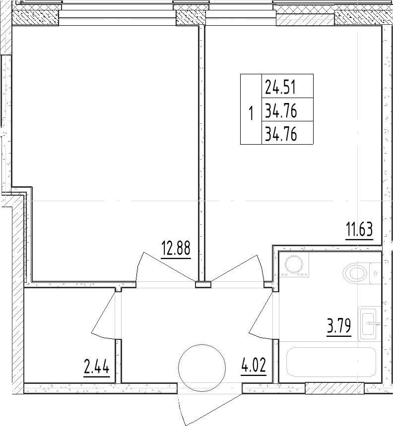 Планировка — Зум Черная Речка, 1-комн., 35 м²