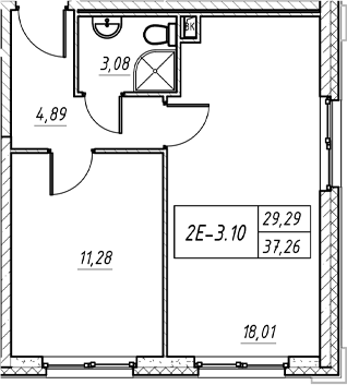 Планировка — Зум на Неве, 2-комн., 37 м²