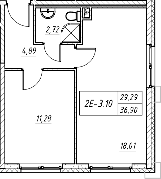 Планировка — Зум на Неве, 2-комн., 37 м²