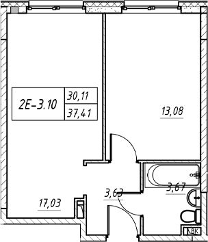Планировка — Зум на Неве, 2-комн., 37 м²