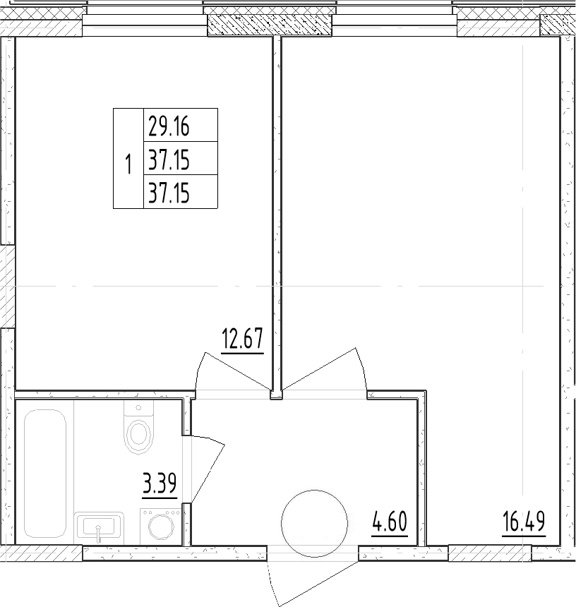 Планировка — Зум Черная Речка, 1-комн., 37 м²