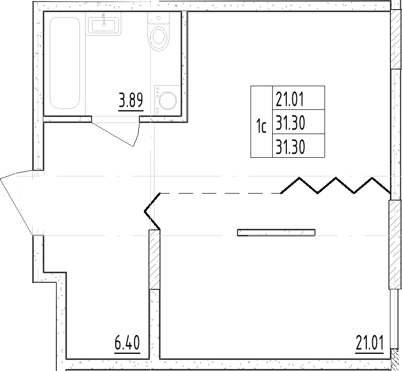 Планировка — Зум Черная Речка, Студия, 31 м²