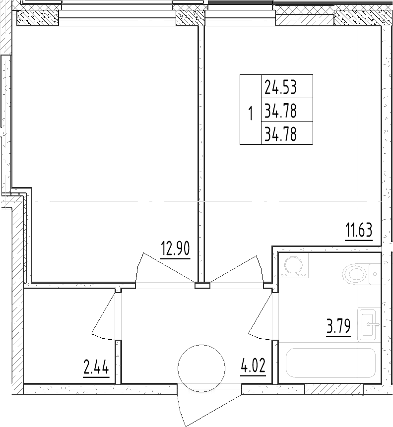 Планировка — Зум Черная Речка, 1-комн., 35 м²