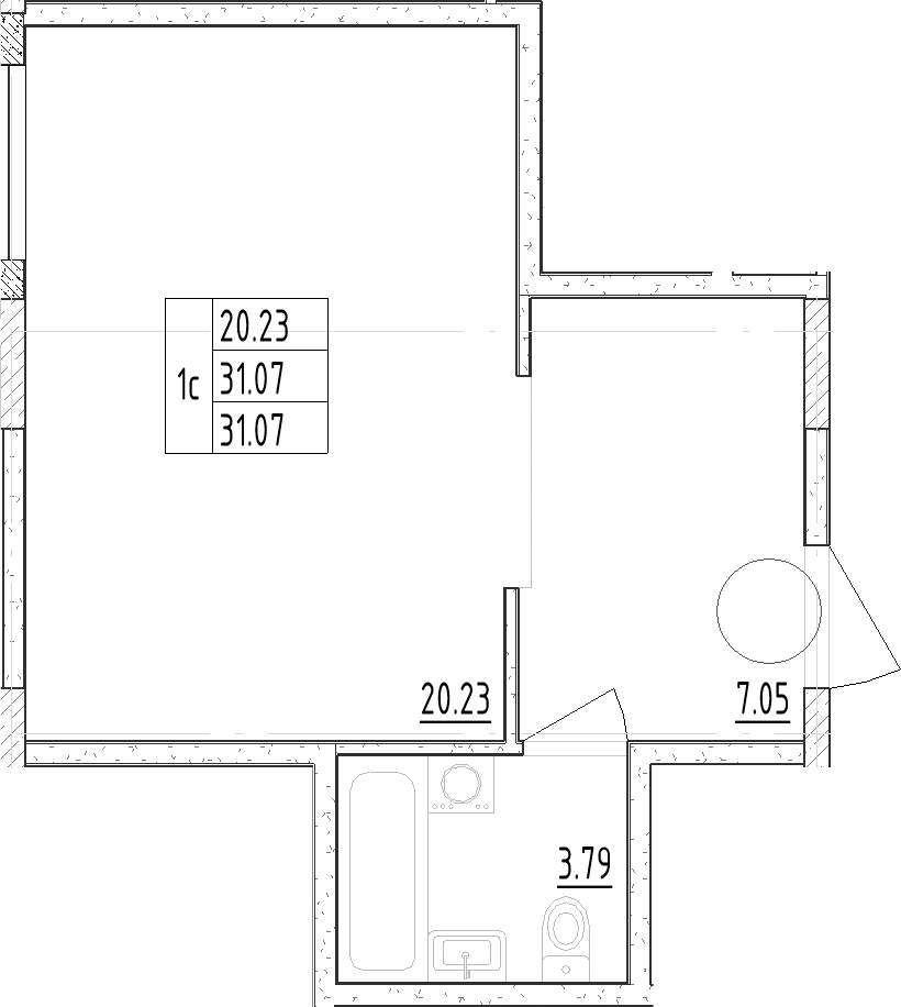 Планировка — Зум Черная Речка, Студия, 31 м²