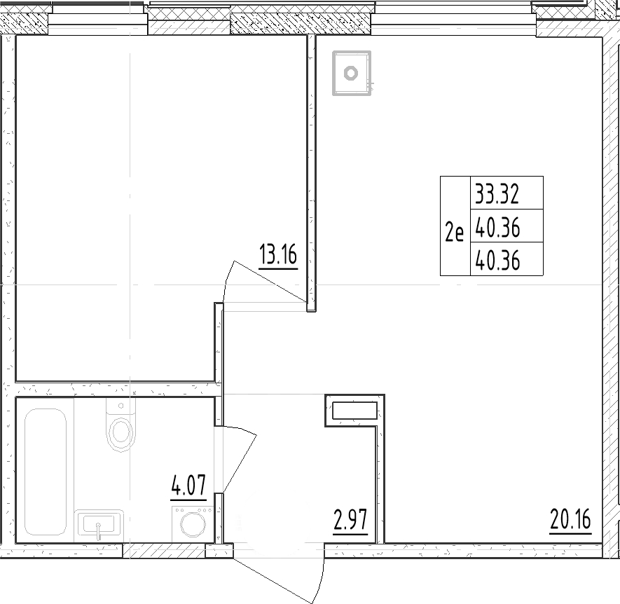 Планировка — Зум Черная Речка, 2-комн., 40 м²