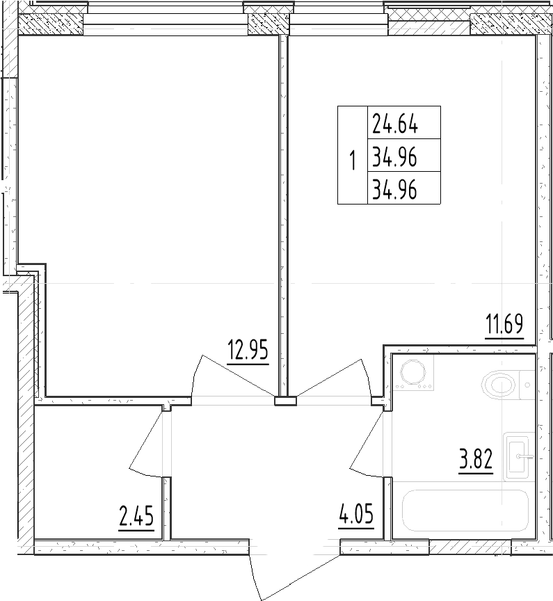 Планировка — Зум Черная Речка, 1-комн., 35 м²