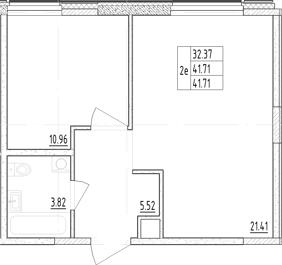 Планировка — Зум Черная Речка, 2-комн., 42 м²