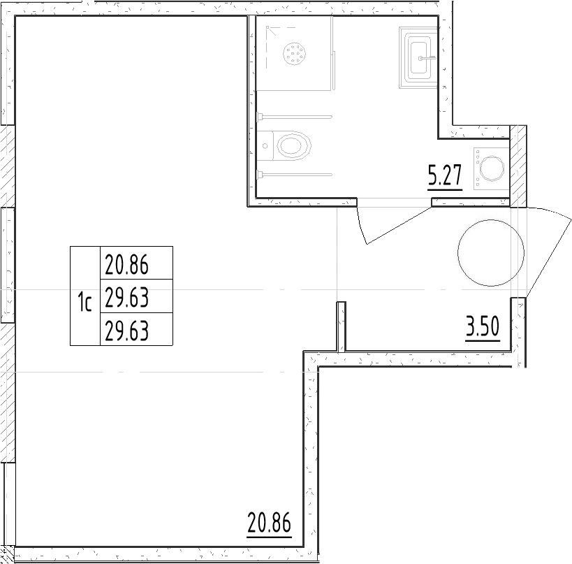 Планировка — Зум Черная Речка, Студия, 30 м²