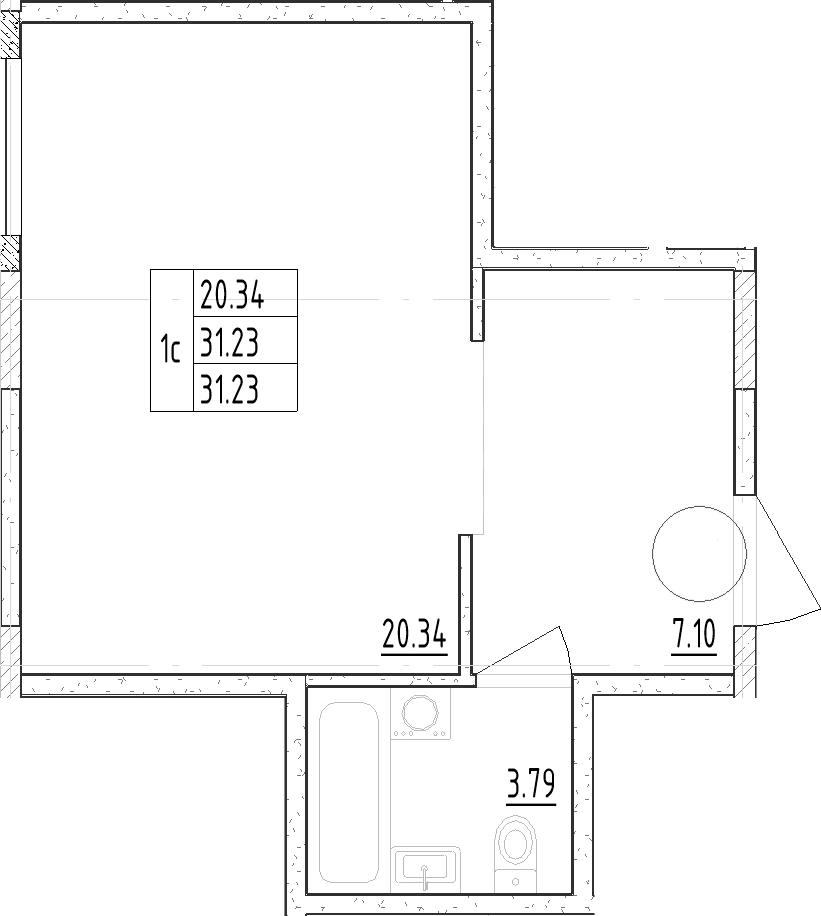 Планировка — Зум Черная Речка, Студия, 31 м²