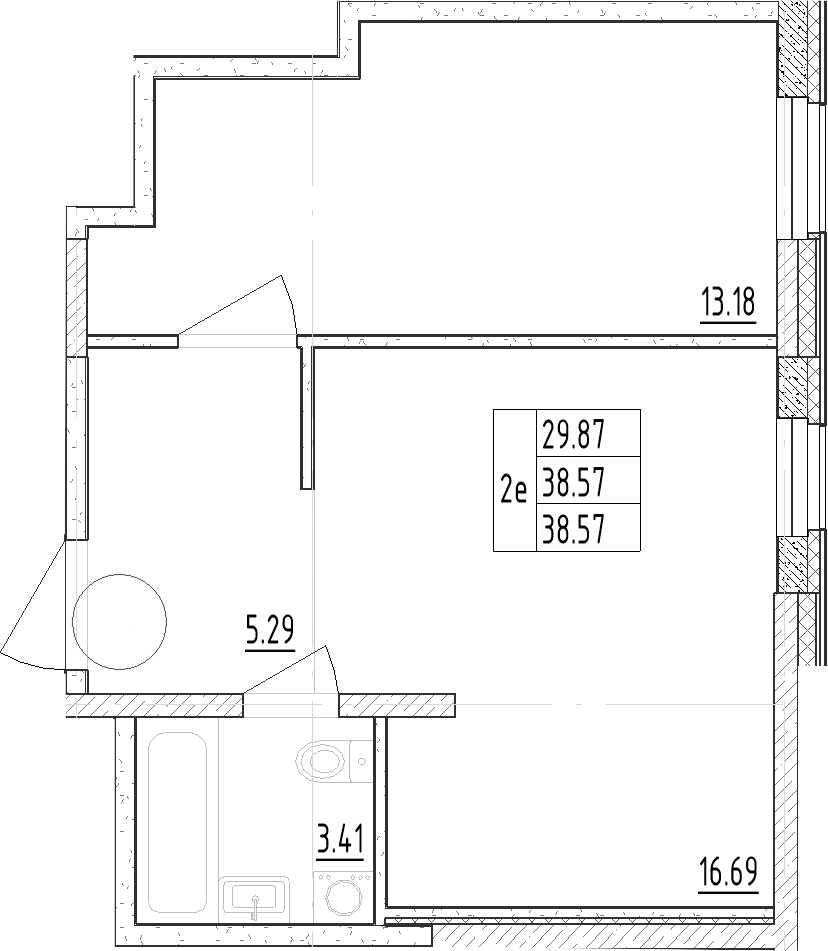 Планировка — Зум Черная Речка, 2-комн., 39 м²