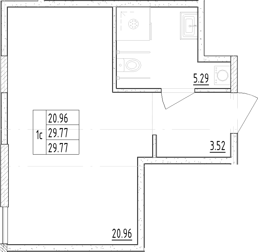 Планировка — Зум Черная Речка, Студия, 30 м²