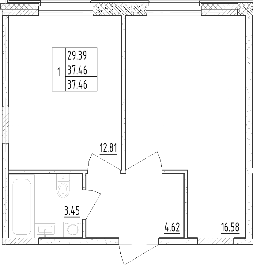 Планировка — Зум Черная Речка, 1-комн., 37 м²