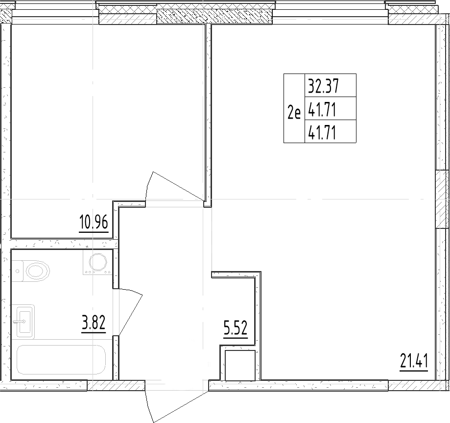 Планировка — Зум Черная Речка, 2-комн., 42 м²