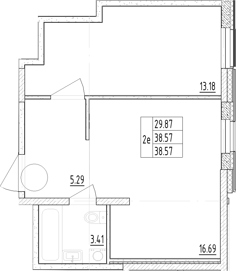 Планировка — Зум Черная Речка, 2-комн., 39 м²