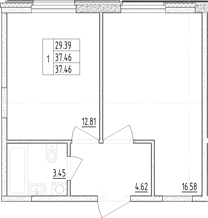Планировка — Зум Черная Речка, 1-комн., 37 м²