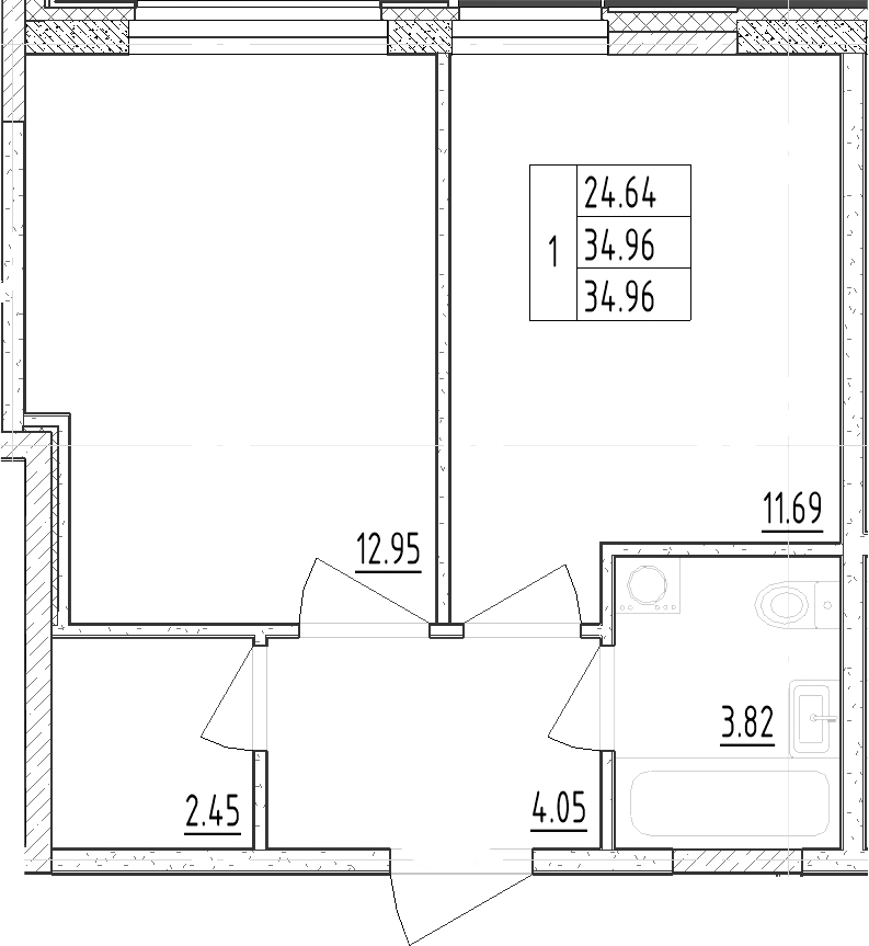 Планировка — Зум Черная Речка, 1-комн., 35 м²