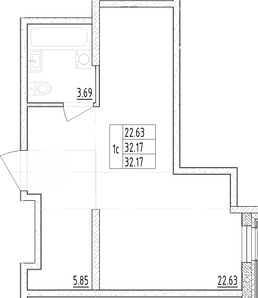 Планировка — Зум Черная Речка, Студия, 32 м²