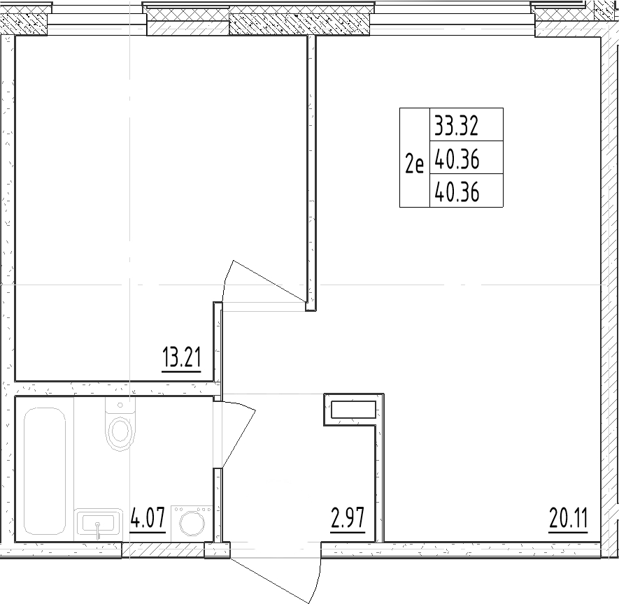 Планировка — Зум Черная Речка, 2-комн., 40 м²