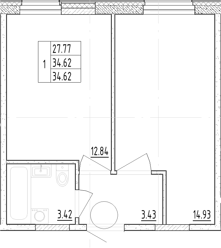 Планировка — Зум Черная Речка, 1-комн., 35 м²