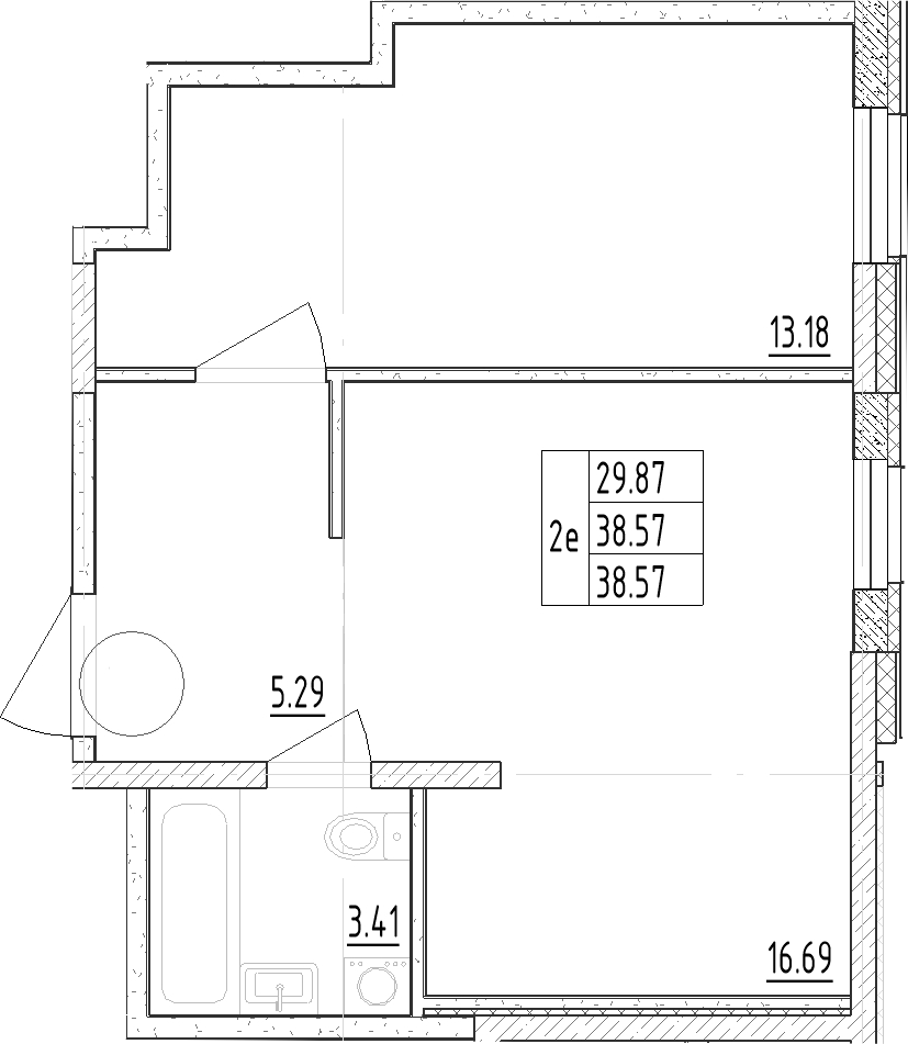 Планировка — Зум Черная Речка, 2-комн., 39 м²