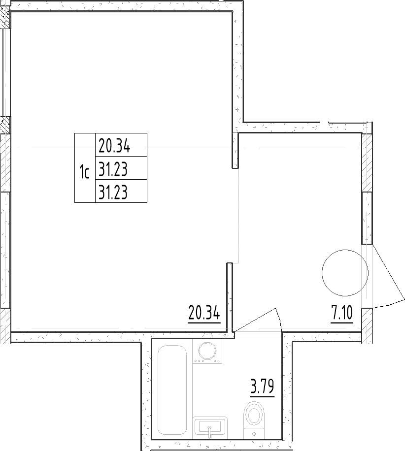 Планировка — Зум Черная Речка, Студия, 31 м²