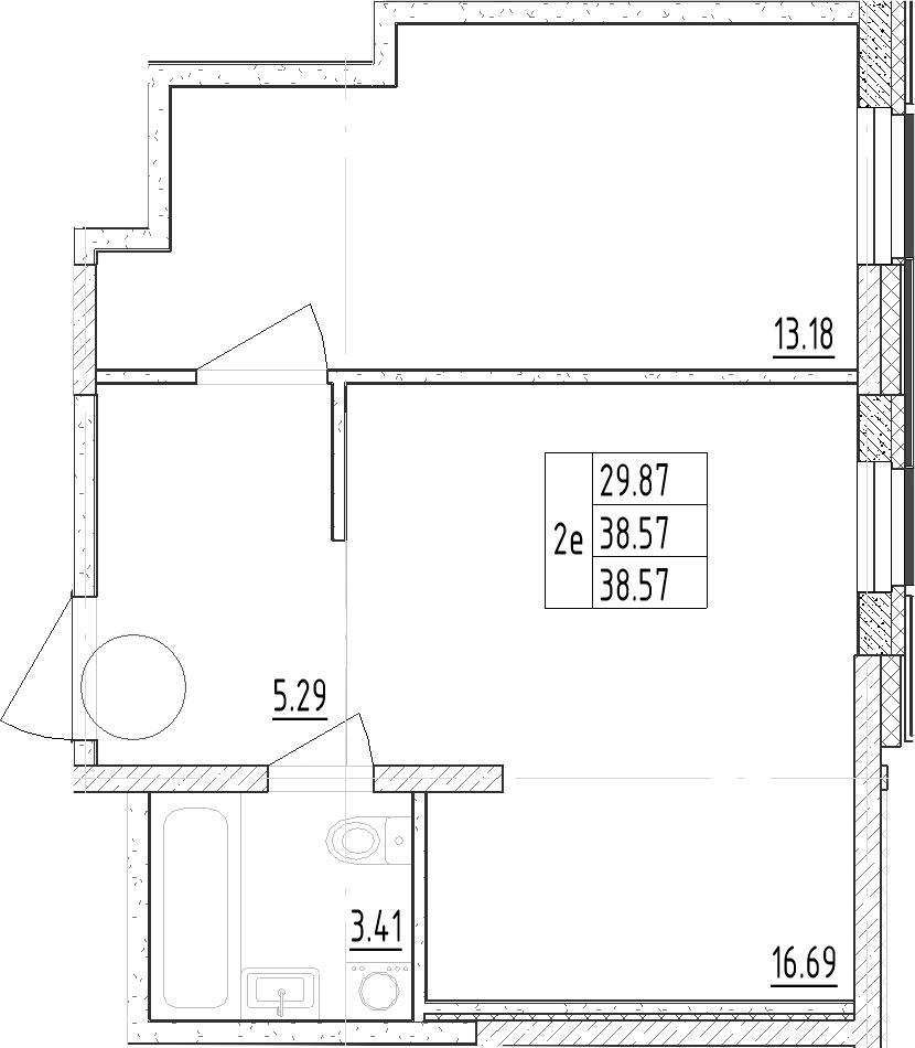 Планировка — Зум Черная Речка, 2-комн., 39 м²