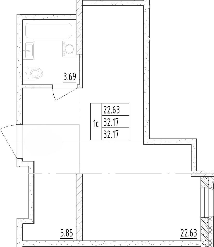 Планировка — Зум Черная Речка, Студия, 32 м²