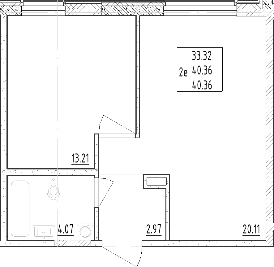 Планировка — Зум Черная Речка, 2-комн., 40 м²
