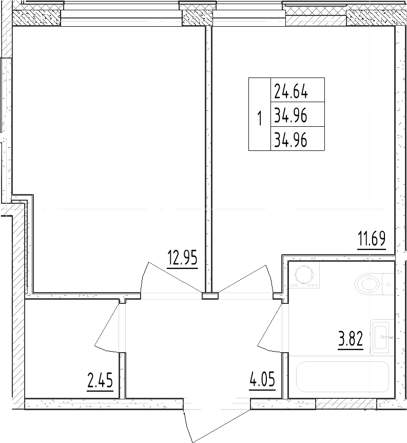 Планировка — Зум Черная Речка, 1-комн., 35 м²