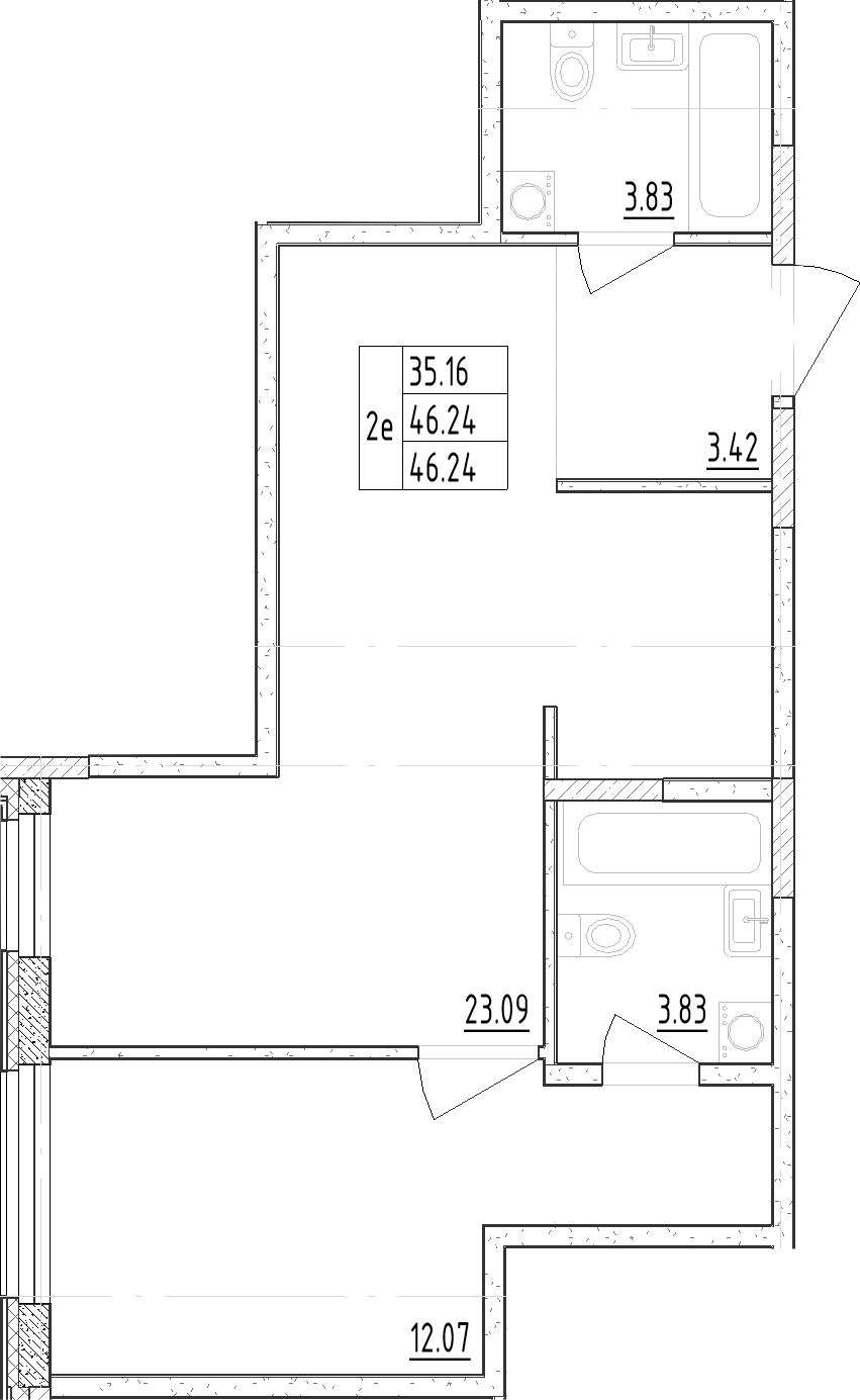 Планировка — Зум Черная Речка, 2-комн., 46 м²
