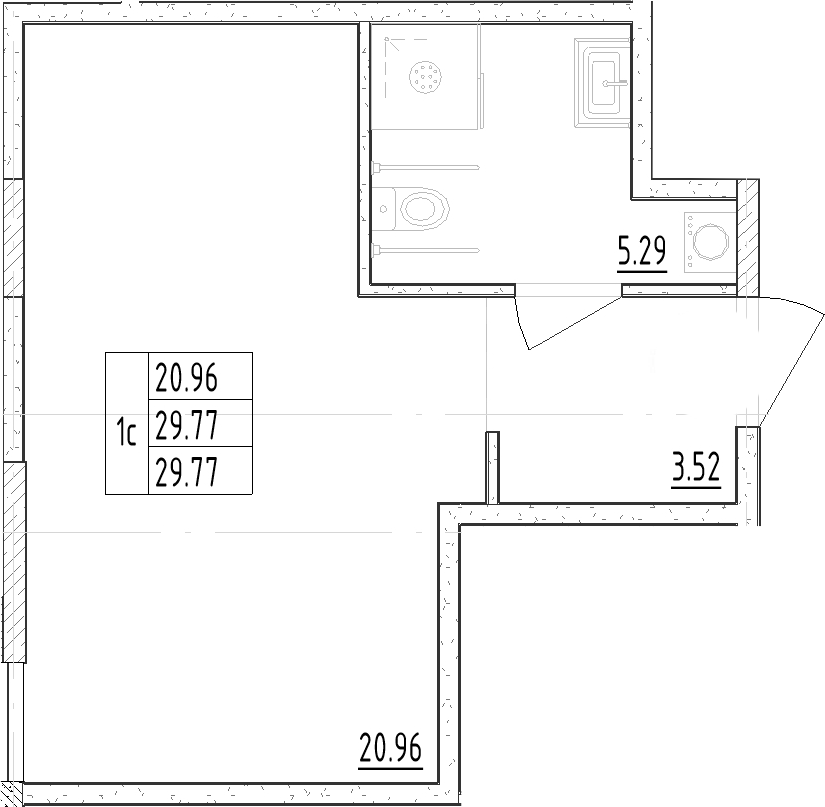 Планировка — Зум Черная Речка, Студия, 30 м²