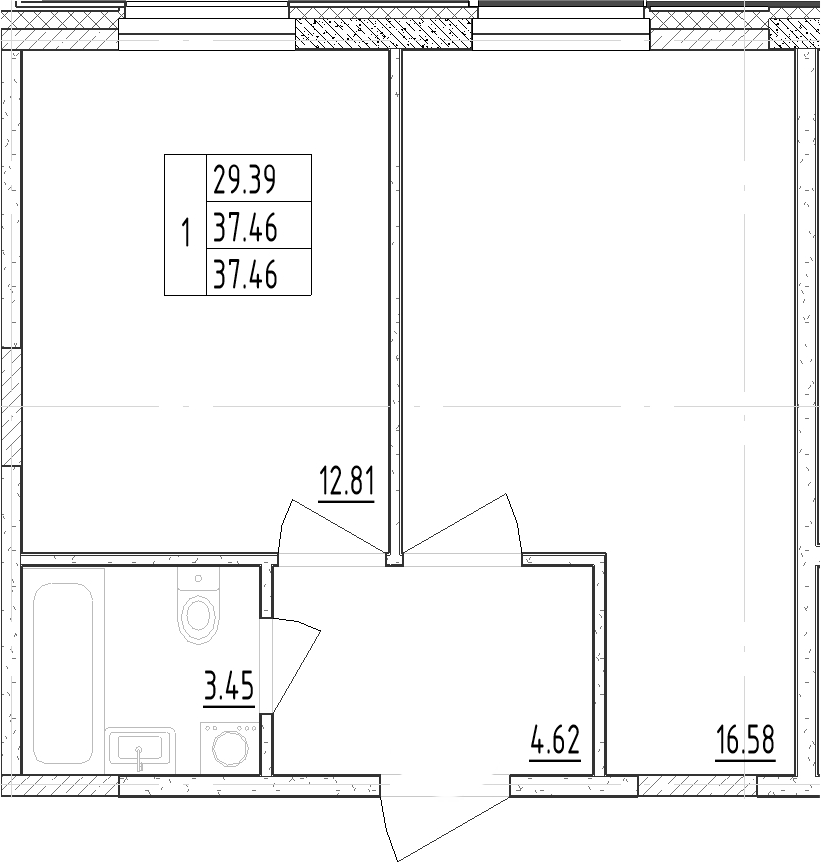 Планировка — Зум Черная Речка, 1-комн., 37 м²