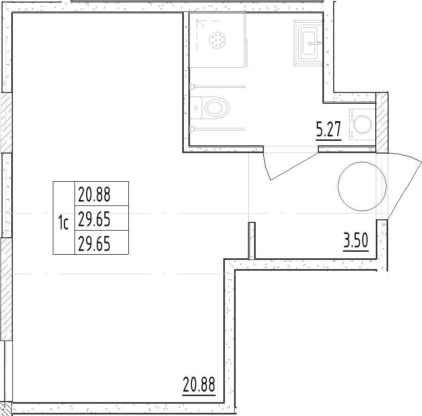 Планировка — Зум Черная Речка, Студия, 30 м²