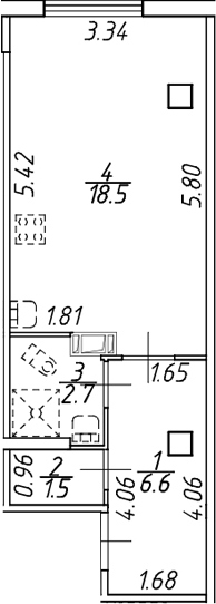 Планировка — Ромашки, Студия, 29 м²
