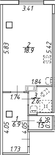 Планировка — Ромашки, Студия, 30 м²