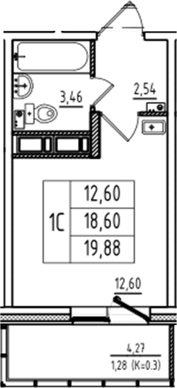 Планировка — Аэросити Club, Студия, 19 м²