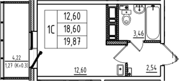 Планировка — Аэросити Club, Студия, 19 м²