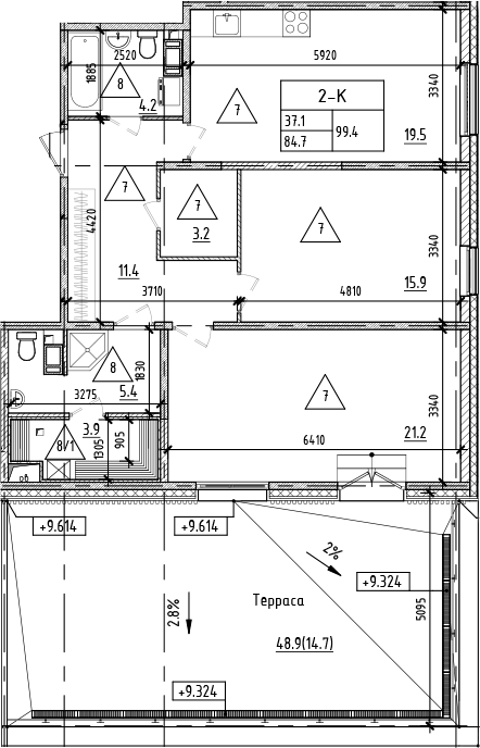 Планировка — Upoint, 3-комн., 85 м²