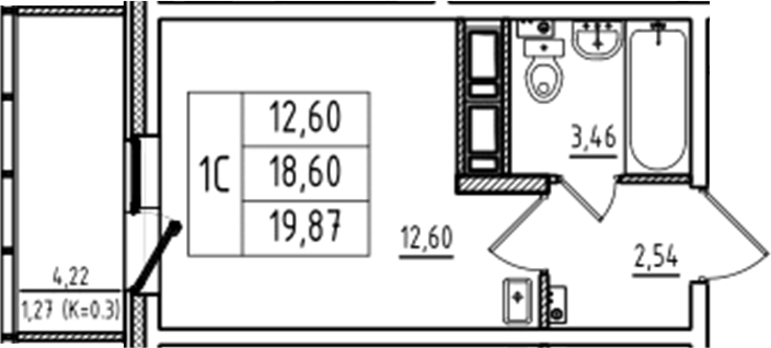 Планировка — Аэросити Club, Студия, 19 м²
