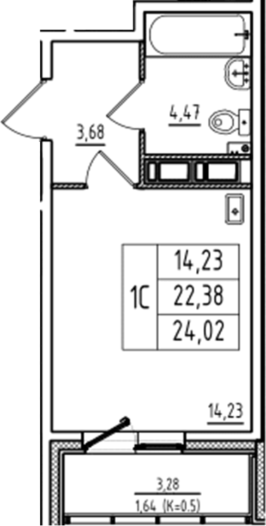 Планировка — Аэросити Club, Студия, 22 м²
